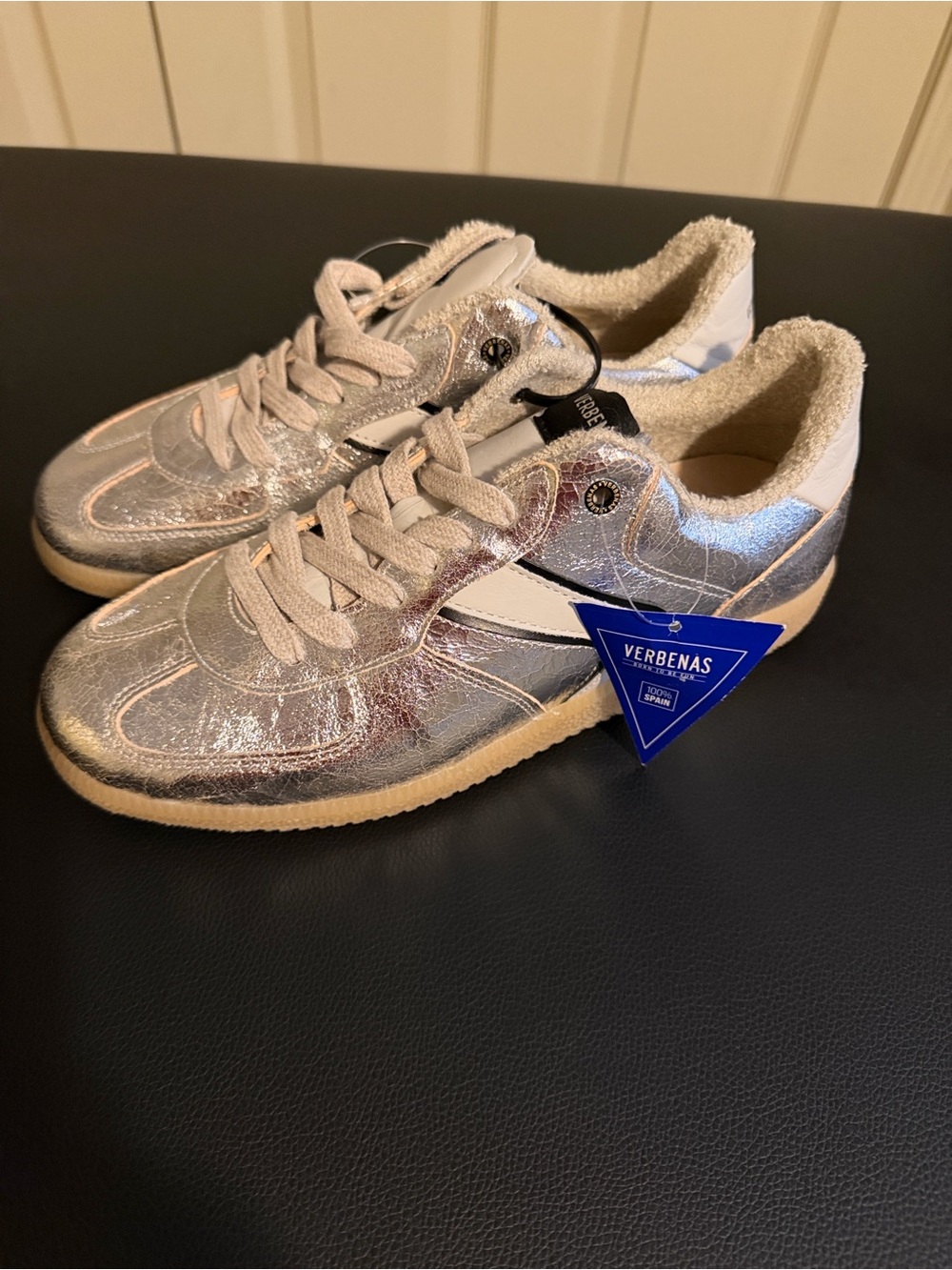 VERBENAS Sora Breck Sneakers Silver Crackle Metallic NWT Size 41
